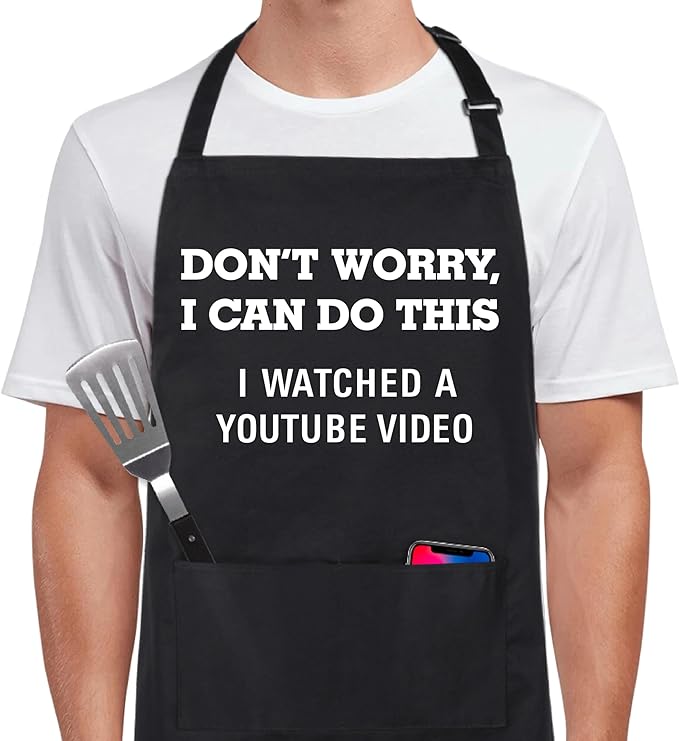 Xornis 100% Cotton Funny Apron for Men Women Adjustable Bib Aprons with 2 Pockets Grill Kitchen Cooking BBQ One Size Fits All
