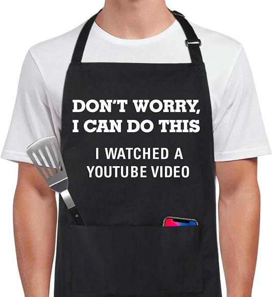 Xornis 100% Cotton Funny Apron for Men Women Adjustable Bib Aprons with 2 Pockets Grill Kitchen Cooking BBQ One Size Fits All