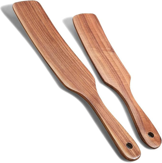 Spurtle Set, Natural Acacia Wooden Kitchen Utensils Set of 2, Wooden Spoons Utensils for Cooking, stirring, Mixing, Serving, spurtles kitchen tools as seen on tv for NonSick Cookware by TEZZ