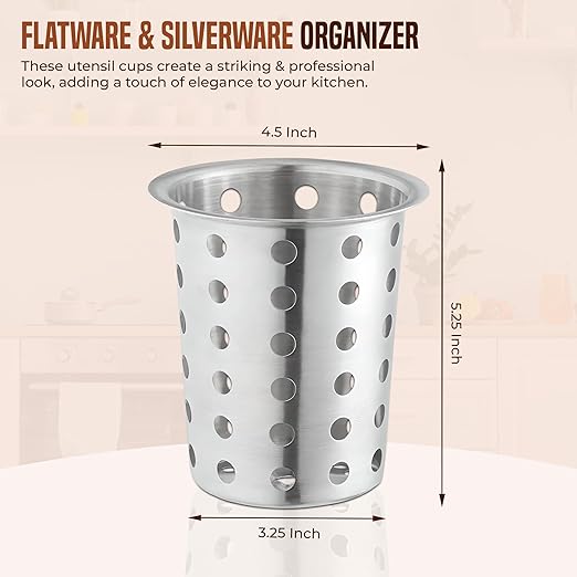 OCS Parts Stainless Steel Utensil Drying Cups | Stainless Steel | Perforated Kitchen Flatware and Silverware Holder - Image 2