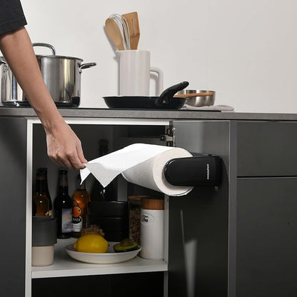 simpletome Paper Towel Holder Under Cabinet or Wall Mount ONE Hand Operation Tension Arm Kitchen Roll Holder (Black, for 24-28cm/9.4-11inches roll)