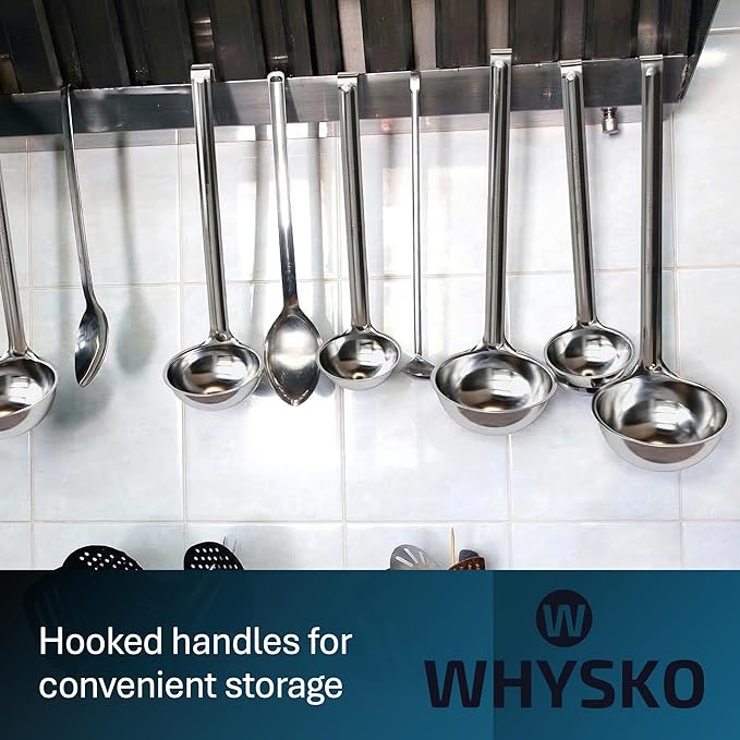 Whysko Soup Ladles Stainless Steel, 3-Pack of 4 oz. Metal Ladle Spoons, Rustproof Heat-Resistant Materials for Cooking and Serving Soups and Sauces, Commercial Grade Kitchen Essentials