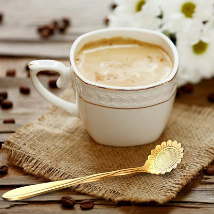 Chengu 8 Pieces Flower Coffee Tea Spoons Stainless Steel Sugar Spoons Tea Party Flower Fancy Tableware Set Stir Bar Creative Stirring Teaspoon, 8 Different Patterns(Gold) - Image 5