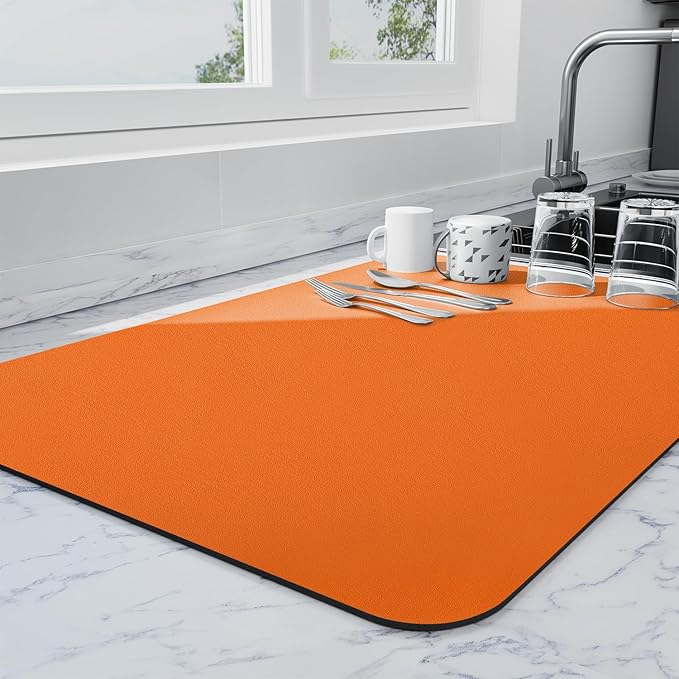 Ecotrim - Dish Drying Mat for Kitchen Counter | Coffee Bar Mat for Countertops | Heat Resistant Drainer Mat with Non-slip Rubber Backed | Hide Stain Kitchen Absorbent Draining Mat | Orange 18"x32" by Unknown