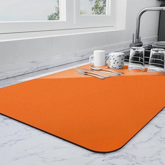 Ecotrim - Dish Drying Mat for Kitchen Counter | Coffee Bar Mat for Countertops | Heat Resistant Drainer Mat with Non-slip Rubber Backed | Hide Stain Kitchen Absorbent Draining Mat | Orange 16"x20" by Unknown