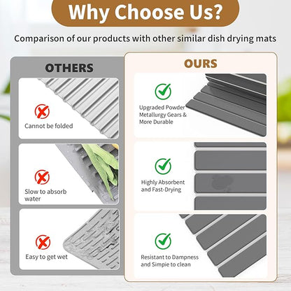 Stone Dish Drying Mats for Kitchen Counter,23.6''x15.3'' Foldable Quick Dry Stone Mat Kitchen,Eco-Friendly,Absorbent Diatomaceous Earth Mats for Dishes Bottles Cups Bathroom Any Countertop-Dark Gray - Image 4