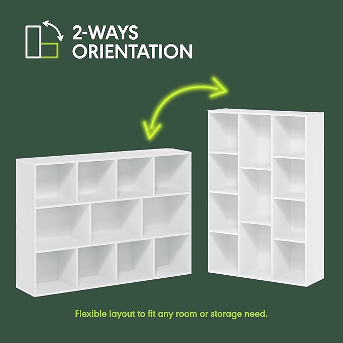 Furinno LUDER Book Shelf, 11-Cube Bookshelf, Reversible Bookcase, 9.4 x 29.1 x 41.7, Easy Assembly, for Living Room, Bedroom, Home Office, White - Image 5