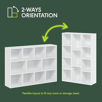 Furinno LUDER Book Shelf, 11-Cube Bookshelf, Reversible Bookcase, 9.4 x 29.1 x 41.7, Easy Assembly, for Living Room, Bedroom, Home Office, White - Image 5