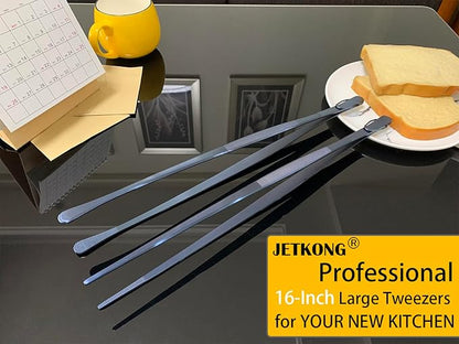 JETKONG 2 Pcs 16-Inch Heavy Duty Cooking Tweezers Extra Long Stainless Steel Kitchen Tweezers Large Plating Tongs (Navy Blue) - Image 4