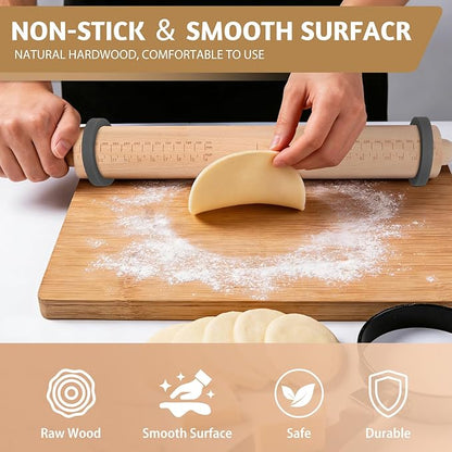 Long Adjustable Wood Rolling Pin: 21.1 Inch Rolling Pin with Thickness Rings and Measurement - Wooden Dough Roller for Baking Pastry Pizza Pie Crust Tortillas Cookie Bread - Bakers Baking Lovers - Image 4