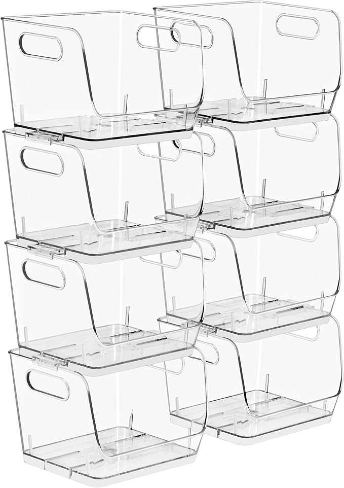 Sorbus Stackable Storage Bins Open Front, Clear Stackable Storage Bins, Pantry Bins for Storage and Organization, Acrylic Stackable Bins for Kitchen, Clear Pantry Organizer Bins (Small Square 8 Pack) by Sorbus