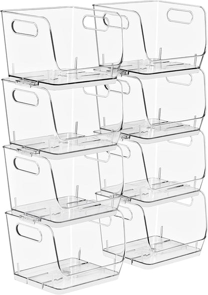 Sorbus Stackable Storage Bins Open Front, Clear Stackable Storage Bins, Pantry Bins for Storage and Organization, Acrylic Stackable Bins for Kitchen, Clear Pantry Organizer Bins (Small Square 8 Pack) by Sorbus