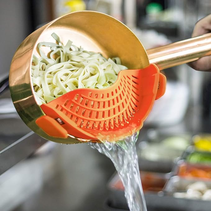 Clip On Strainer Silicone for all Pots and Pans, AUOON Pasta Strainer Clip on Food Strainer for Meat Vegetables Fruit Silicone Kitchen Colander - Image 3