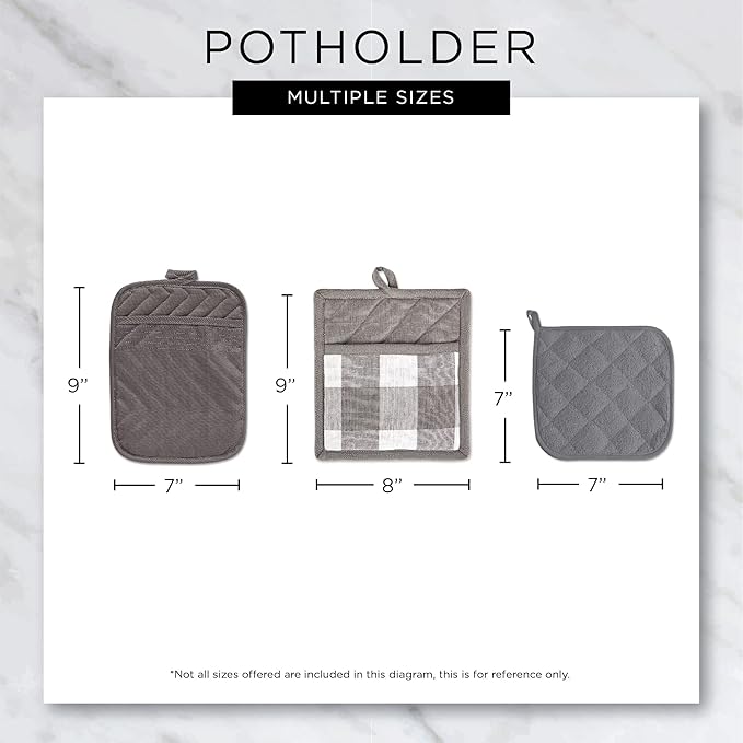 DII 100% Cotton Solid Chambray Kitchen Set, Potholders, Blue, 2 Piece