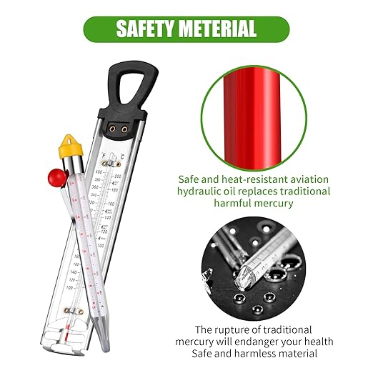 2026 Upgraded Candy Thermometer with Pot Clip and Hanging Hook, Stainless Steel Deep Fry Oil Thermometer Instant Read Cooking Thermometer for Food, Oil/Candy/Fry/Jam/Sugar/Syrup/Jelly Food Thermometer