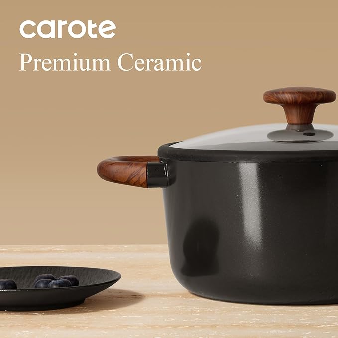 CAROTE 5QT Ceramic Stock Pot with Ladle, Nonstick Casserole with Lid, Even Heating Stockpot, Fits All Stoves, Non Stick Large Capacity Cooking Pots, PFAS Free, Black - Image 7