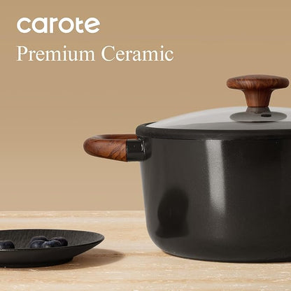 CAROTE 5QT Ceramic Stock Pot with Ladle, Nonstick Casserole with Lid, Even Heating Stockpot, Fits All Stoves, Non Stick Large Capacity Cooking Pots, PFAS Free, Black - Image 7