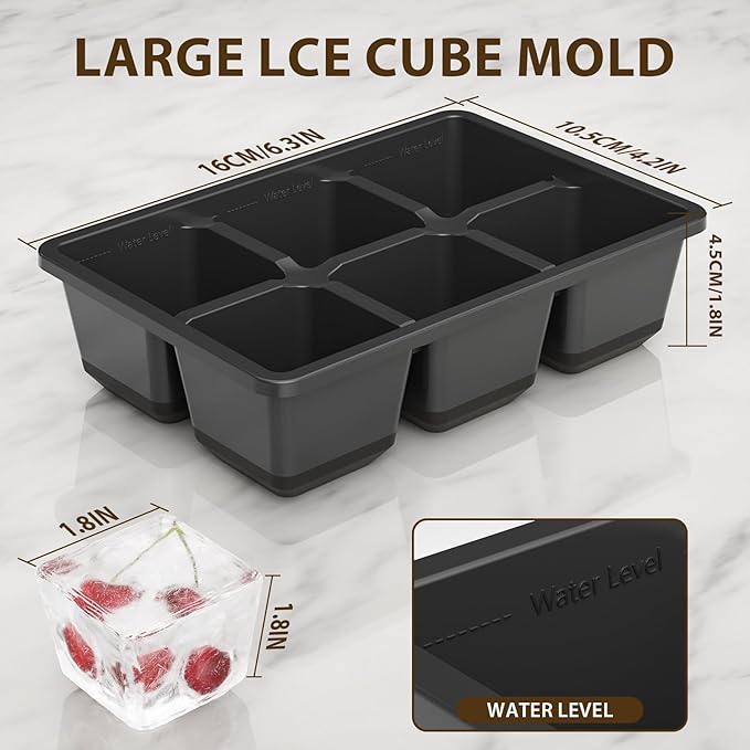 Optish Large Ice Cube Molds, 2 Pack Whiskey Square Ice Molds, 1.8 Inch Big Ice Cube Tray, Stackable Cocktail Ice Tray with Lid, Easy to Release (Grey) - Image 3