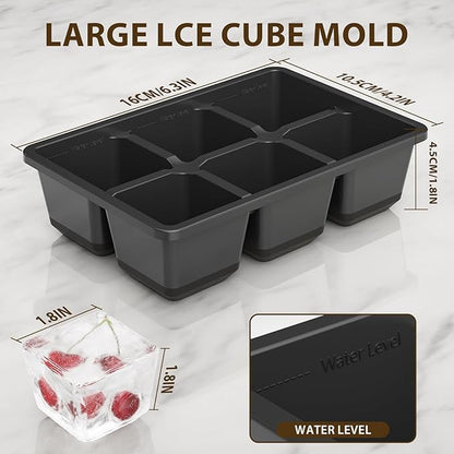 Optish Large Ice Cube Molds, 2 Pack Whiskey Square Ice Molds, 1.8 Inch Big Ice Cube Tray, Stackable Cocktail Ice Tray with Lid, Easy to Release (Grey) - Image 3