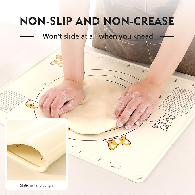 Ourokhome Silicone Baking Mat Sheet and Pastry Dough Cutter, 0.5 Inch Thick 20'' X 16" BPA free Silicone Rolling Mat, Non-Stick and Anti-Slip, Dishwasher Safe (Beige) - Image 4