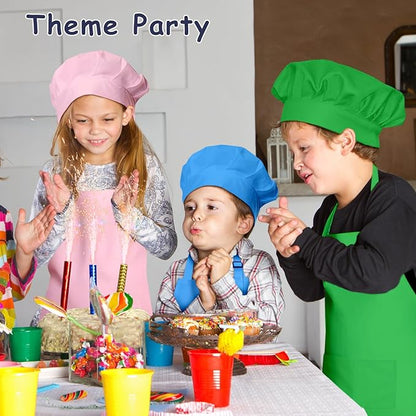 Kids Apron and Chef Hat Set, 30 Pieces Boys Girls Kids Apron with 2 Pockets Adjustable for Cooking Classroom Baking Painting, 6-13 Years, Multicolor