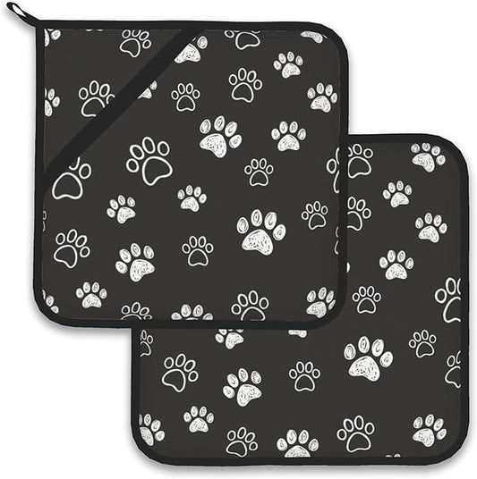Cute Cat Dog Paw Pot Holder Set of 2,Heat Resistant Potholders Oven Hot Pads for Kitchen Cooking Baking BBQ