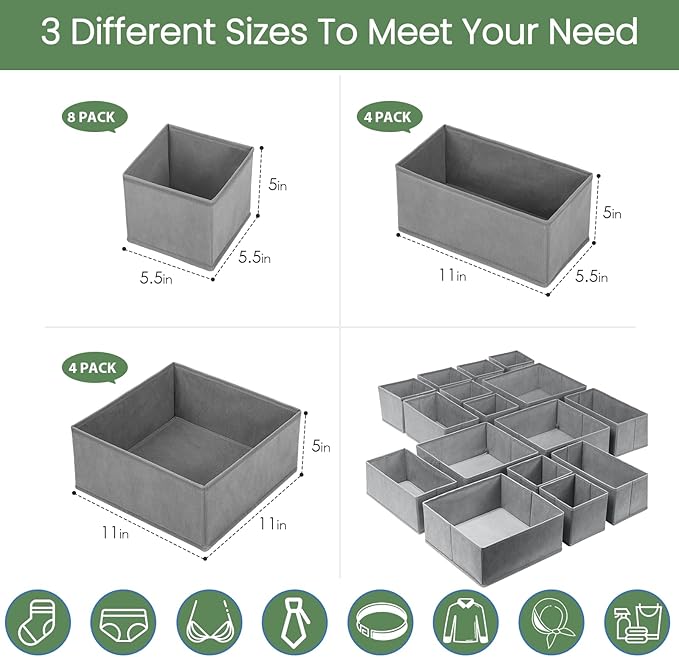 Criusia Drawer Organizer Clothes,16 Pack Underwear Drawer Organizers, Foldable Closet Organizers and Storage Dresser Drawer Dividers Clothing Organizer for Clothes, Socks, Scarves, Bra, Ties (Grey) - Image 3