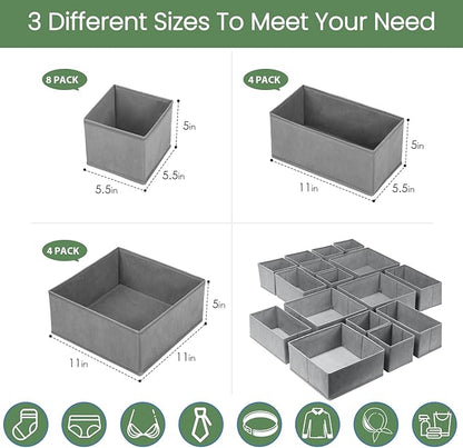 Criusia Drawer Organizer Clothes,16 Pack Underwear Drawer Organizers, Foldable Closet Organizers and Storage Dresser Drawer Dividers Clothing Organizer for Clothes, Socks, Scarves, Bra, Ties (Grey) - Image 3