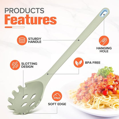 Silicone Spaghetti Spoon&Soup Ladle Cooking Utensils Set of 2,No Scratch for Nonstick Cookware,BPA Free, 450℉ Heat Resistant (Green) - Image 5
