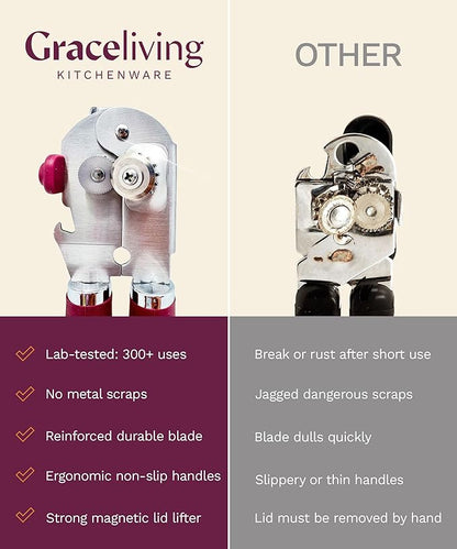 Premium Multifunction Magnetic Manual Can Opener and Bottle Opener, Heavy Duty Stainless Steel Sharp Cutting Blade and Oversized Easy Turn Knob, Soft-Touch Handle, Kitchen Use, Mauve - Image 10