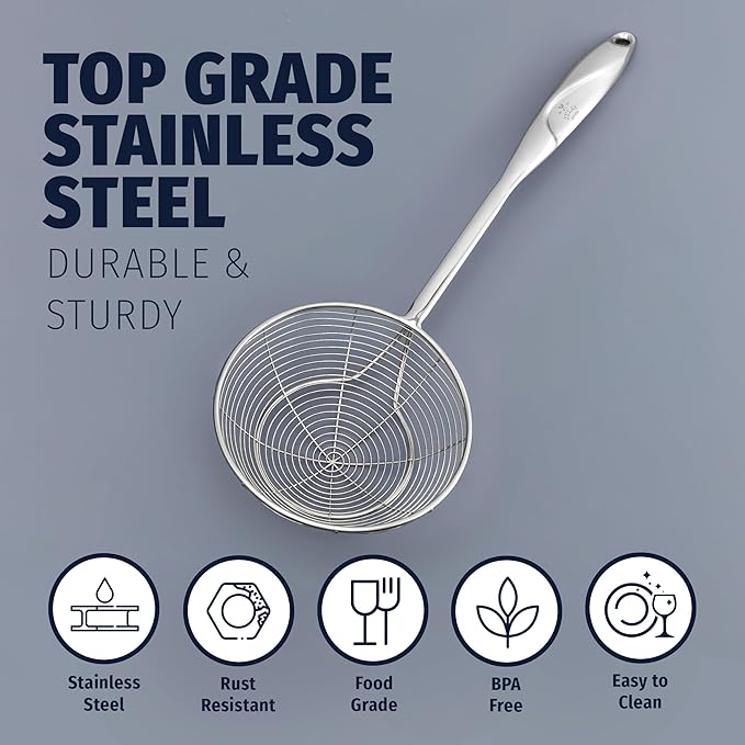 Zulay Kitchen Premium Stainless Steel Skimmer Strainer Ladle - 15” Large Straining Spoon for Frying, Boiling & Blanching - Durable, Rust-Resistant & Heat-Proof Kitchen Tool for Everyday Use - Image 5