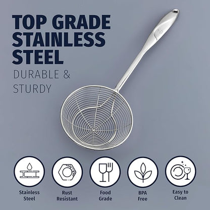Zulay Kitchen Premium Stainless Steel Skimmer Strainer Ladle - 15” Large Straining Spoon for Frying, Boiling & Blanching - Durable, Rust-Resistant & Heat-Proof Kitchen Tool for Everyday Use - Image 5