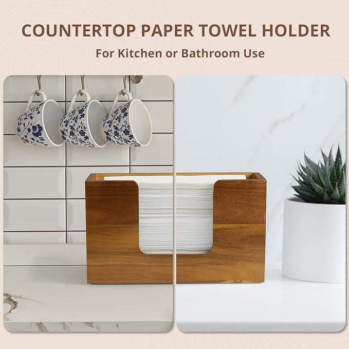 Paper Towel Dispenser Countertop, Acacia Wood Folded Paper Hand Towel Holder for Guest Bathroom, Commercial Tabletop Tissue Dispenser Tray for Multifold C-Fold, Z-Fold, Trifold, 10.31x3.94x6.3 Inches