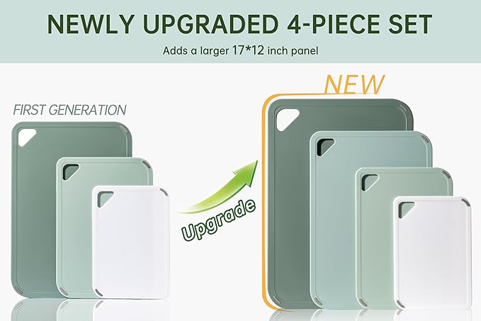 THETCHRY Plastic Cutting Board Set of 4, Extra Large Cutting Board for Kitchen with Non-Slip, Large -Small Chopping Board for Cooking, Bpa Free, with Grip Handle,Green - Image 2