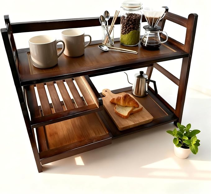 3 Tier Bamboo Matcha Station, coffee station organizer Shelf with Drawer for Kitchen Countertop, Tea Bar - Matcha Powder, Tools & Cup Organizer for Matcha Lovers, Home Baristas. - Image 4