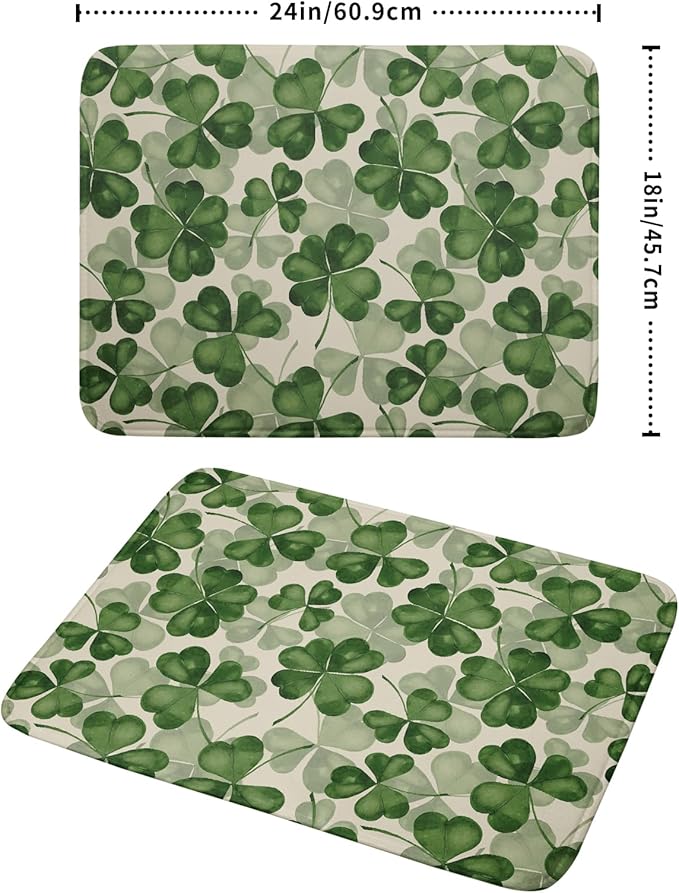 St Patrick's Day Dish Drying Mat for Kitchen Counter 18x24 Saint Patricks Clover Shamrock Green Print Absorbent Reversible Microfiber Drying Mats Kitchen Countertop Protector Dishes Drainer Rack Pad - Image 2