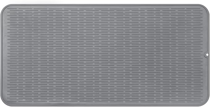 MicoYang Silicone Dish Drying Mat for Multiple Usage,Easy clean,Eco-friendly,Heat-resistant Silicone Mat for Kitchen Counter or Sink,Refrigerator or Drawer Liner Grey 5XL 36inches x 18inches by MicoYang