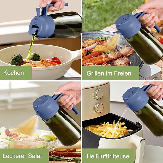 YARRAMATE 2Pcs 16oz/470ml Dark Green Oil Sprayer for Cooking with Stickers, Food-grade Premium 2 in 1 Olive Oil Dispenser Bottle for Kitchen Gadgets, Air Fryer, Salad, Frying, BBQ (Black&Navy) - Image 8
