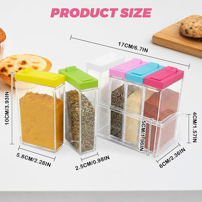 6 Pcs Spice Jars, Empty Spice Containers with Tray, Rectangular Small Seasoning Bottles Supplement Pack for Salt, Herbs, Sugar, Pepper
