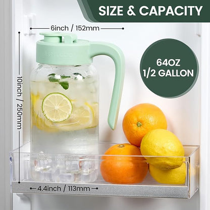 Mason Jar Pitcher - Airtight & Leakproof Glass Pitcher with Lid[set of 2], Perfect for Breastmilk, Cold Brew, and Sun Tea, 2 Quart (64 oz) Mason Jar with Pour Spout Lid - Image 3