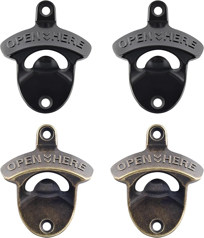 Bottle Opener Wall Mounted, Rustic Mountable Beer Opener Bronze for Bar Backyard Kitchen (4 PCS)