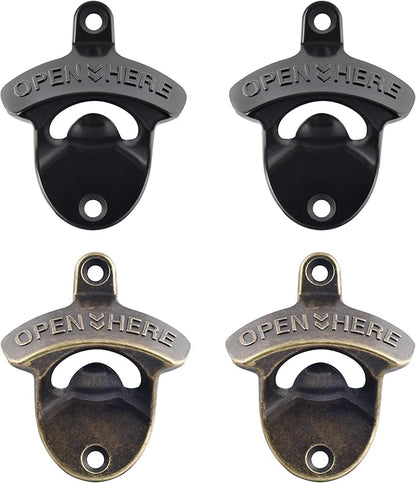 Bottle Opener Wall Mounted, Rustic Mountable Beer Opener Bronze for Bar Backyard Kitchen (4 PCS)