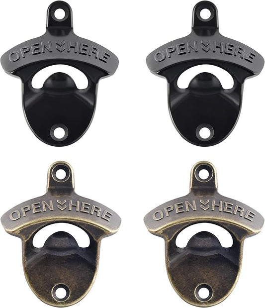 Bottle Opener Wall Mounted, Rustic Mountable Beer Opener Bronze for Bar Backyard Kitchen (4 PCS)