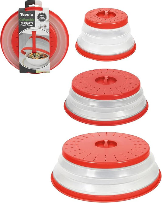 Tovolo Microwave Splatter Cover for Food, 3-Pack (Candy Apple Red) - Collapsible & Vented Silicone Splatter Guard Lid - Microwave Plate & Dish Cover with Handle - BPA-Free Kitchen Gadget for Meal Prep by Tovolo