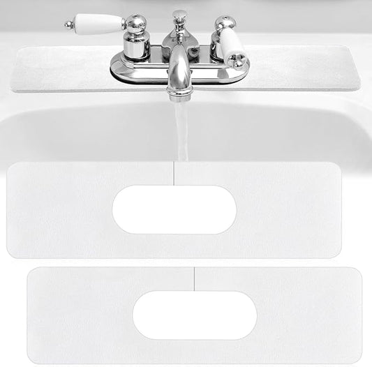 Tioncy 2 Pcs Faucet Mat Sink Splash Guard Oval-hole Oval Splash Pad for Kitchen Sink Oval Base Diatomite Faucet Mat for Bathroom Absorbent Mat Splatter Screens (White)