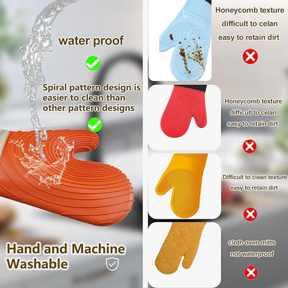 Silicone Oven Mitts-13.6 in Extended Oven Mitts Heat Resistant 500F, Oven Gloves with Soft Liner Good Grippy BPA-Free Easy to Clean Flexible-Oven Mits Set for Cooking Baking Grilling BBQ - Image 2