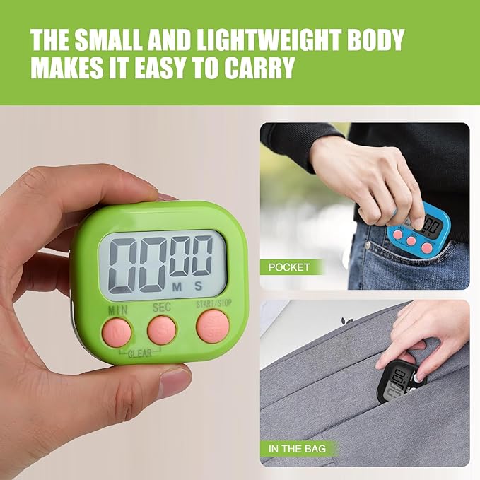 6 Pack Multi-Function Electronic Timer, Colorful Kitchen Timers Digital Magnetic, Countdown Timer, Big LCD Display Loud Alarm Kitchen Timers for Cooking, Bathing, Gym, Meeting, Classroom - Image 4