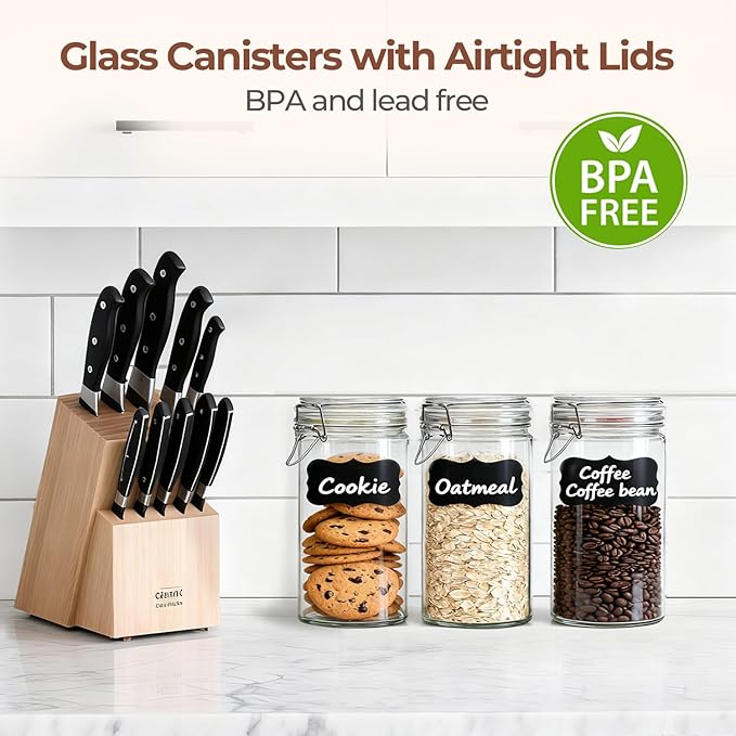 ComSaf 1 Quart Glass Jars with Airtight Lids (32oz, Set of 3), Straight-Sided Canisters for Sourdough Starter & Fermenting, 1L Hermetic Pantry Storage for Flour, Sugar, and Coffee - Image 7