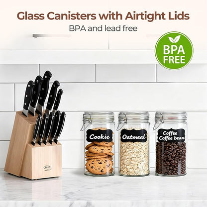 ComSaf 1 Quart Glass Jars with Airtight Lids (32oz, Set of 3), Straight-Sided Canisters for Sourdough Starter & Fermenting, 1L Hermetic Pantry Storage for Flour, Sugar, and Coffee - Image 7