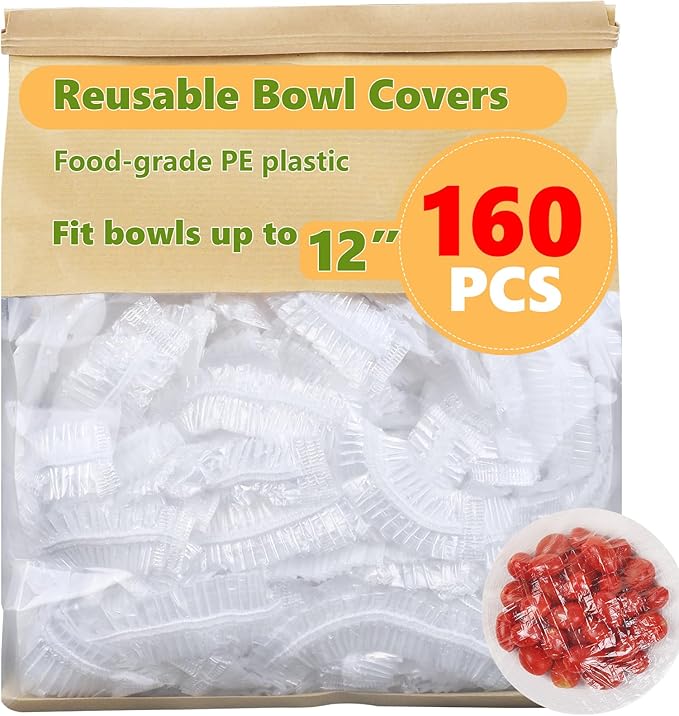160Pcs Bowl Covers for Bread Proofing- Fits Bowls Up to 12", Large Thickened Reusable Elastic Stretch Wrap Food Covers, Shower Caps for Sourdough Bread, BPA Free, Food Grade by MITINU